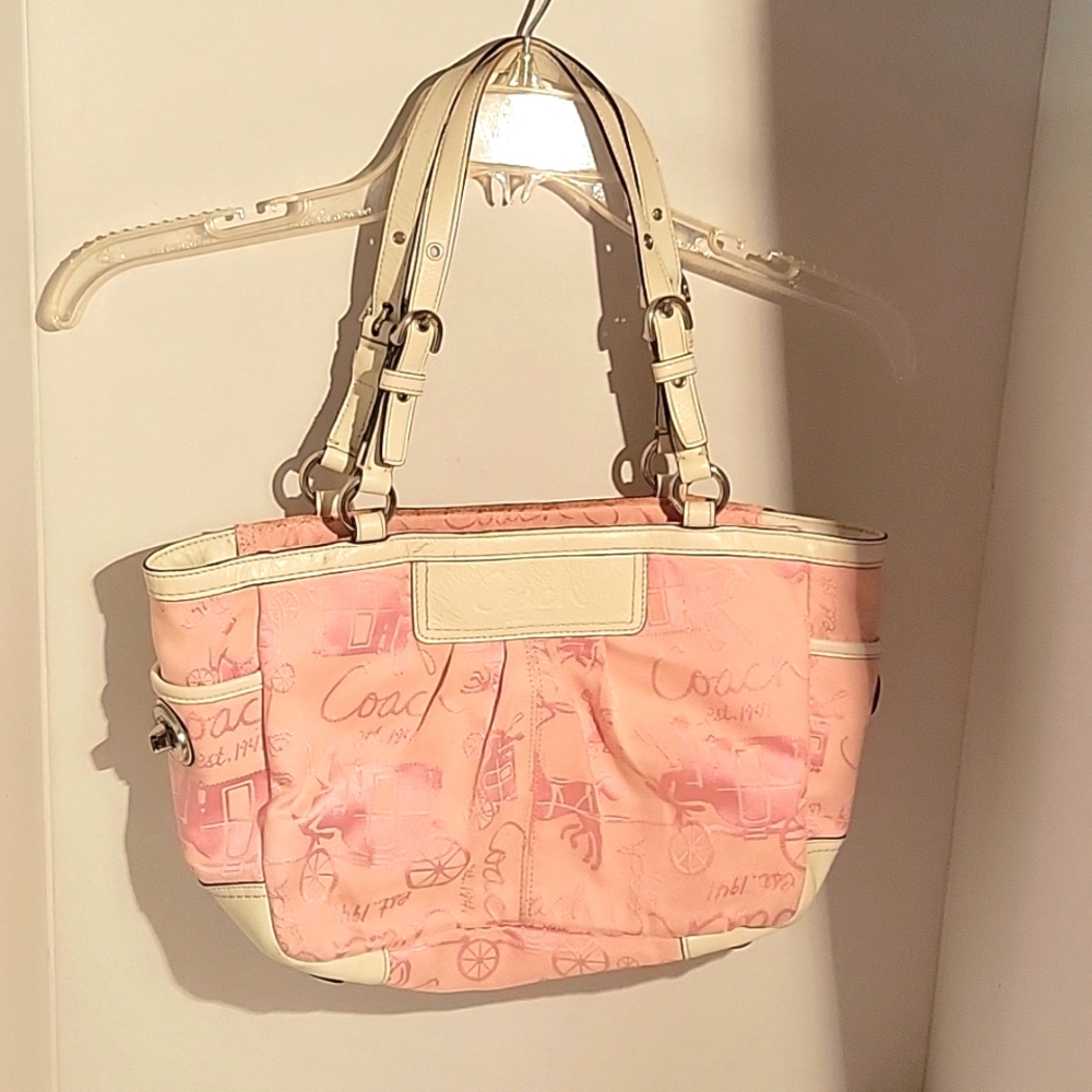 Pink And White Coach Bag Leather Straps